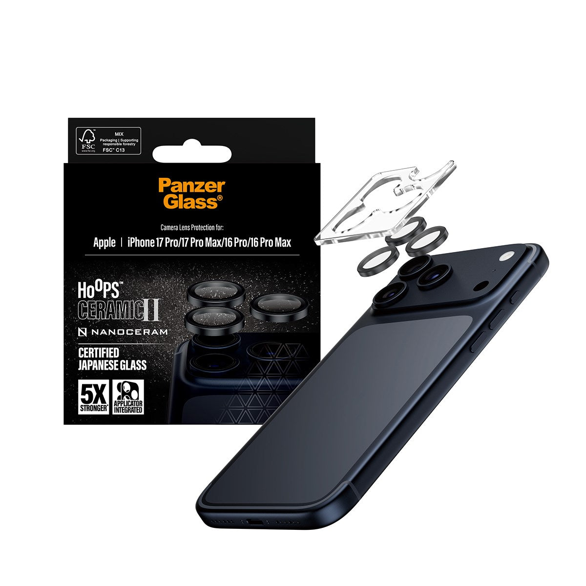 PanzerGlass® Hoops® Ceramic II Kameralinsebeskytter iPhone 17 Pro | iPhone 17 Pro Max | iPhone 16 Pro | 16 Pro Max